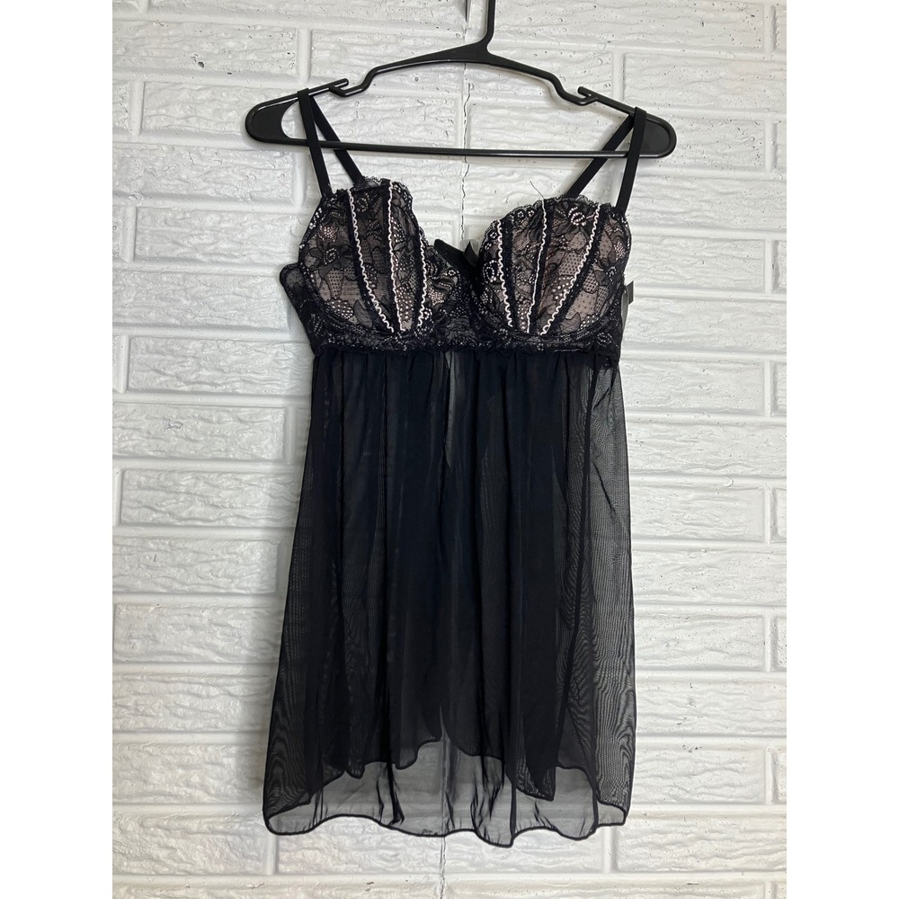 Cassandra Intimates Babydoll Women‎ M Black NWT Lace Mesh Underwire 999562
